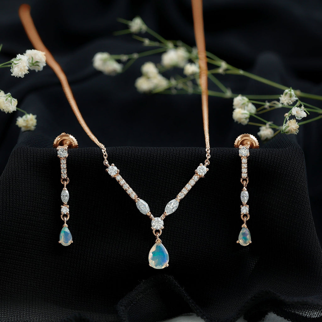 Natural Ethiopian Opal and Moissanite Teardrop Jewelry Set