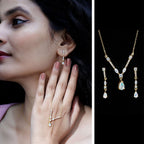Natural Ethiopian Opal and Moissanite Teardrop Jewelry Set
