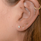 14K Solid Gold 4mm White CZ Threadless Labret Flat Back Earring