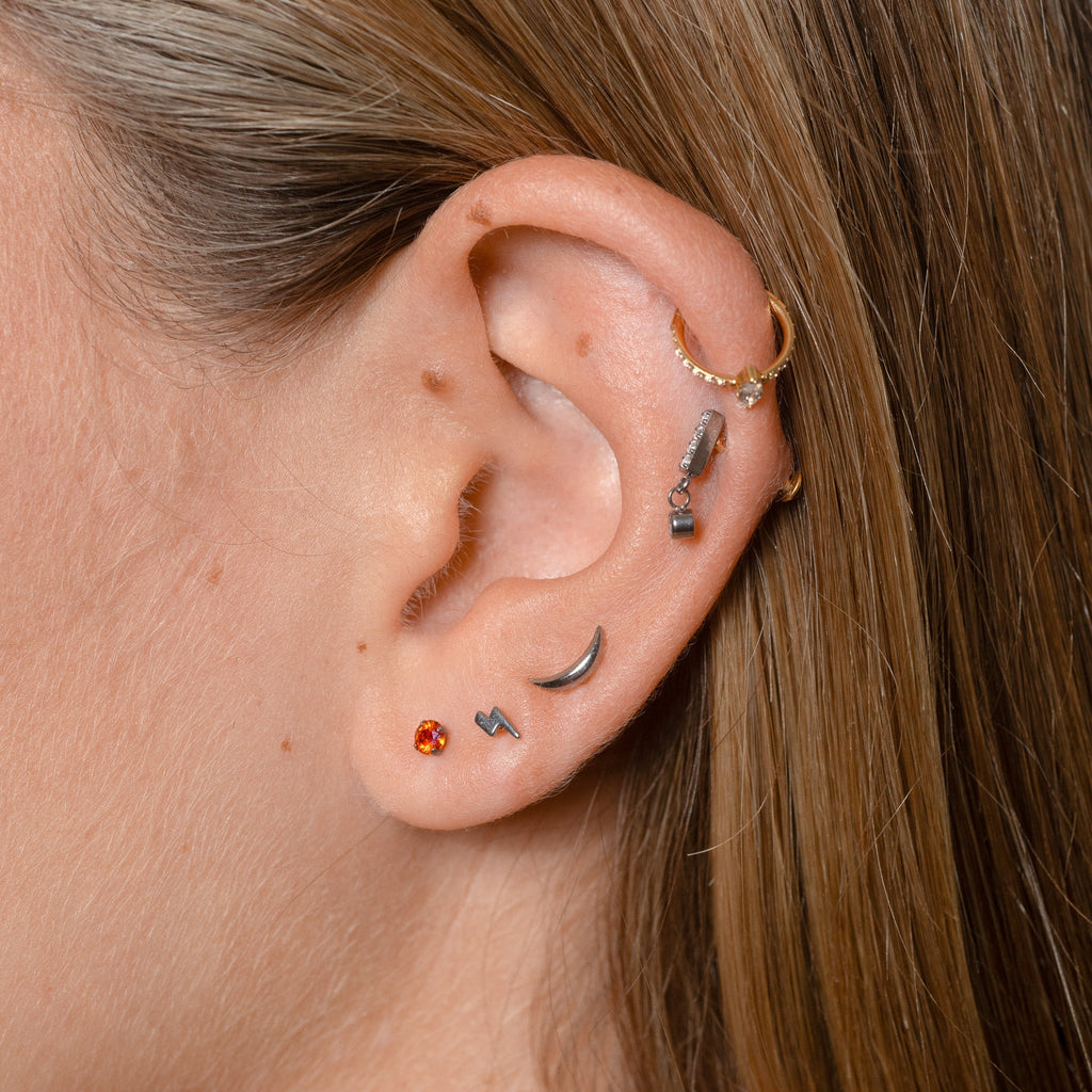 Lightning Bolt Shaped Threadless Labret Titanium Flat Back Earring