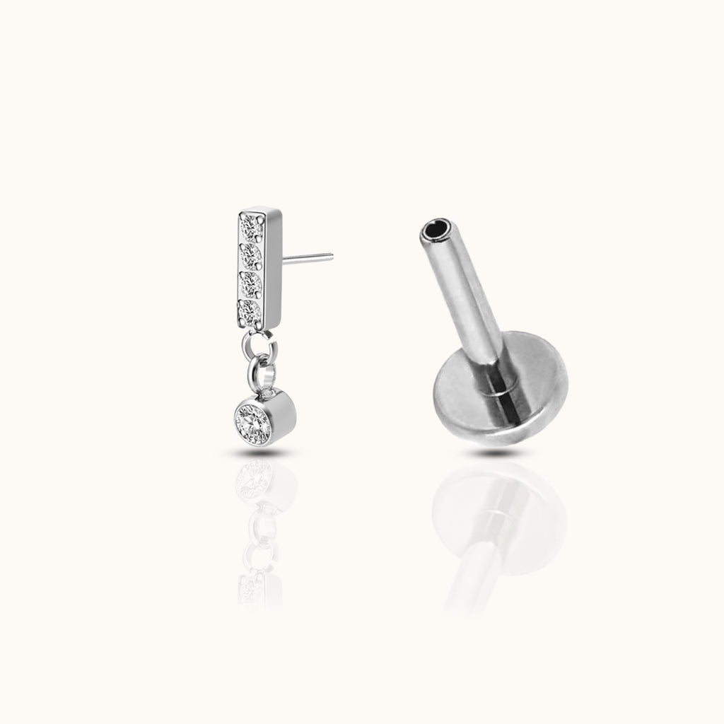 Rectangle Bar Dangle CZ Threadless Labret Titanium Flat Back Earring