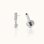 Rectangle Bar Dangle CZ Threadless Labret Titanium Flat Back Earring