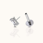 Rectangle CZ Threadless Labret Titanium Flat Back Earring