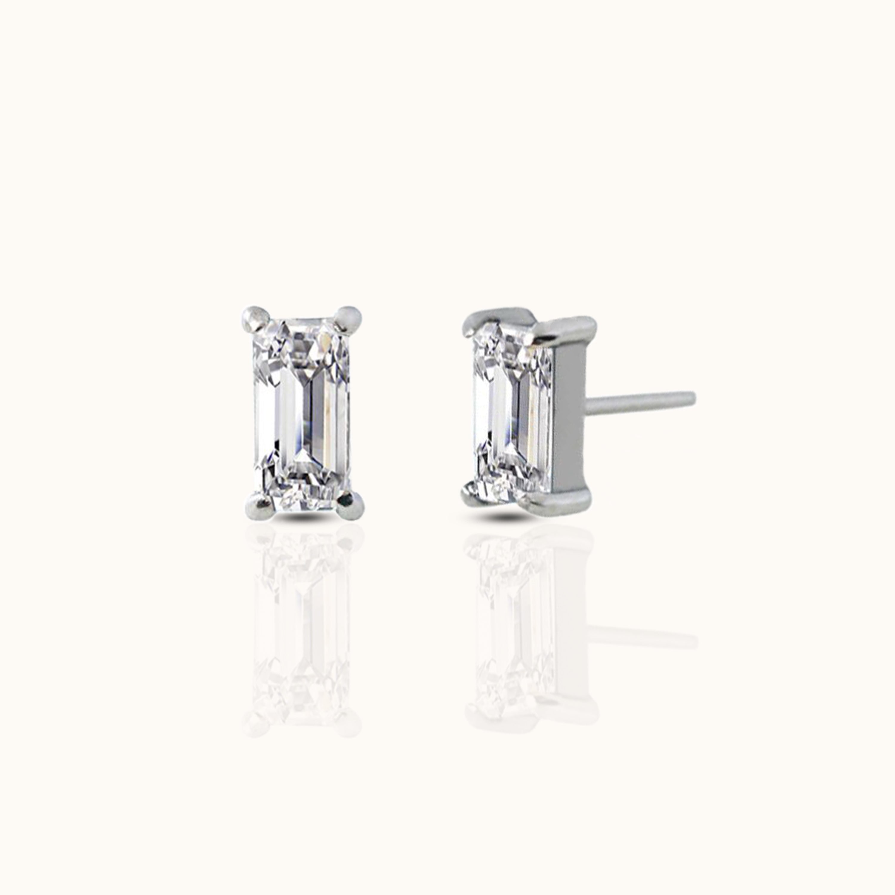 Rectangle CZ Threadless Labret Titanium Flat Back Earring
