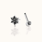 Snowflake Black CZ Threadless Labret Titanium Flat Back Earring