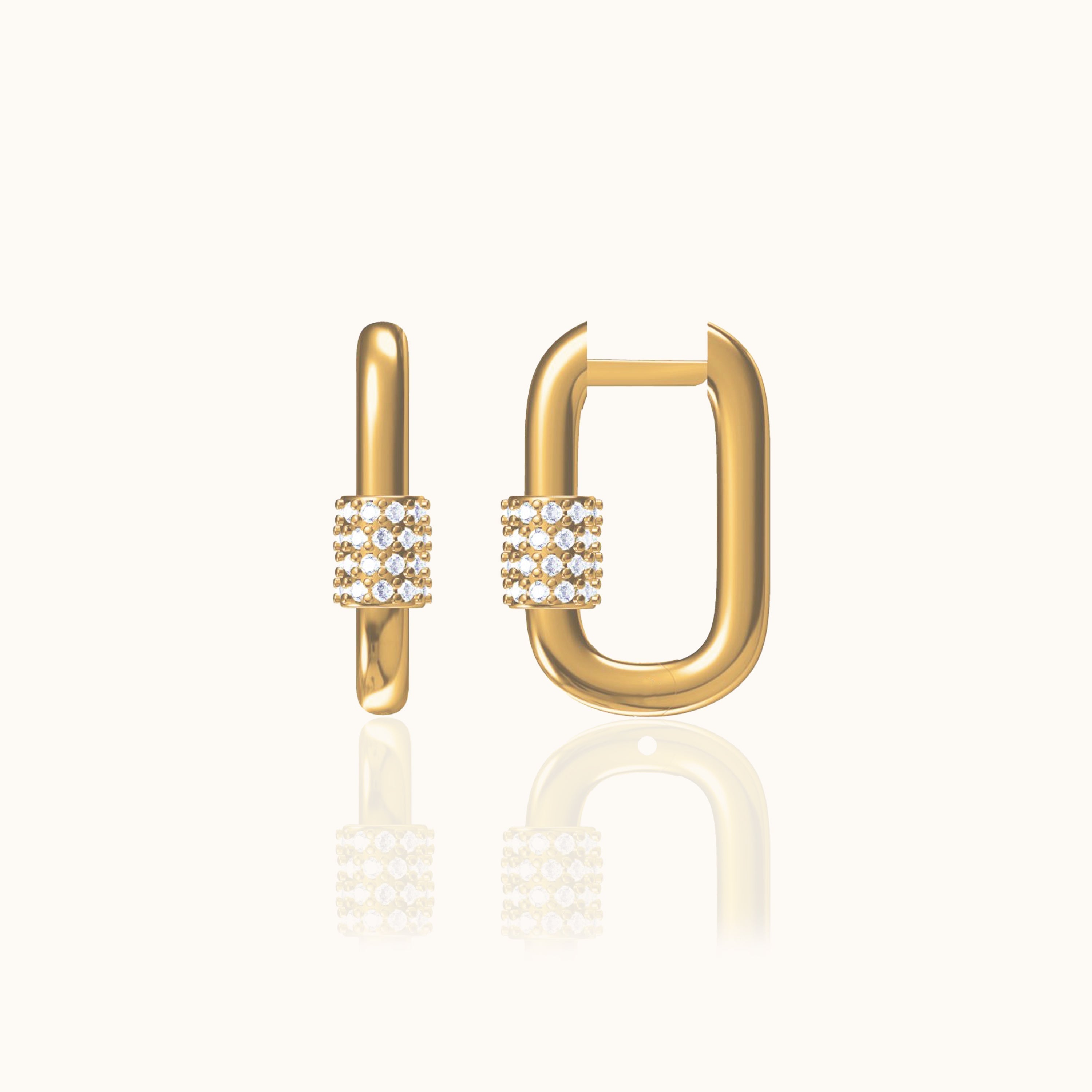 Square CZ U Shape Hoop Earrings