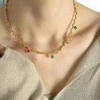 JEWELRY XL48-51 Fashion Wave Tassel Flower Necklace Colorful Zirconia Collarbone Necklace for Women