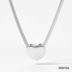 Waterproof PVD Gold Plated Flat Snake Chain Love Vintage Stainless Steel Jewelry Heart Charm Pendant Necklace for Women