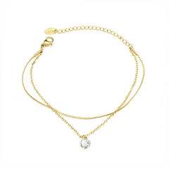 Custom Double Layer 18K Gold Plated Chain Stainless Steel Link Zircon Chain Jewelry Bracelets Ladies