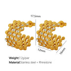 JEWELRY EH246-7 Hollowed Out Small Gold Beads Patchwork Grid-Like Earrings Set with Rubber Beads Rhinestone Earrings