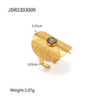 Smooth Gold Plated Full Zirconia Open Ring Stainless Steel Tiger Eye Turquoise Stone Stacking Rings Jewelry Girls