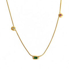 JEWELRY XL32 Scandinavian New Simple Gemstone Set French Vintage Collarbone Stainless Steel Necklace