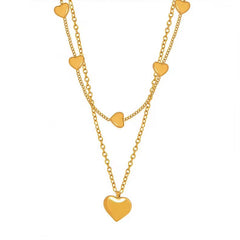 Wholesale Custom Fashion Jewelry 18K Gold Plated Stainless Steel Double Layer Dainty Heart Pendant Necklace for Women