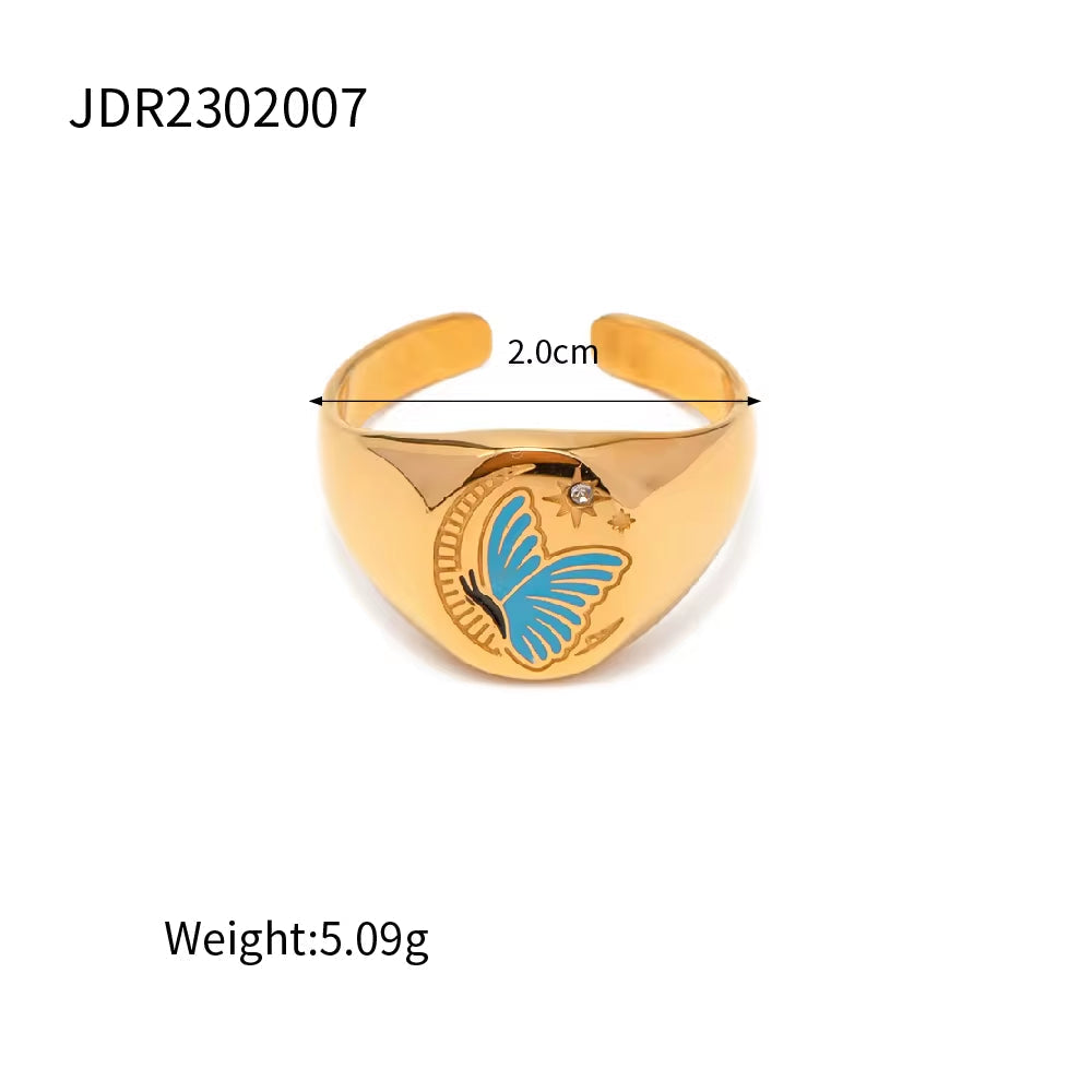 Spring Collections 18K Gold Plated Flower Tree Animal Pattern Rings Set Jewelry Fashion Colorful Oil Drop Ring