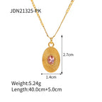 INS Style 18K Gold Plated Sunburst Earrings Stainless Steel Screw Zircon Paved Oval Pendant Necklace