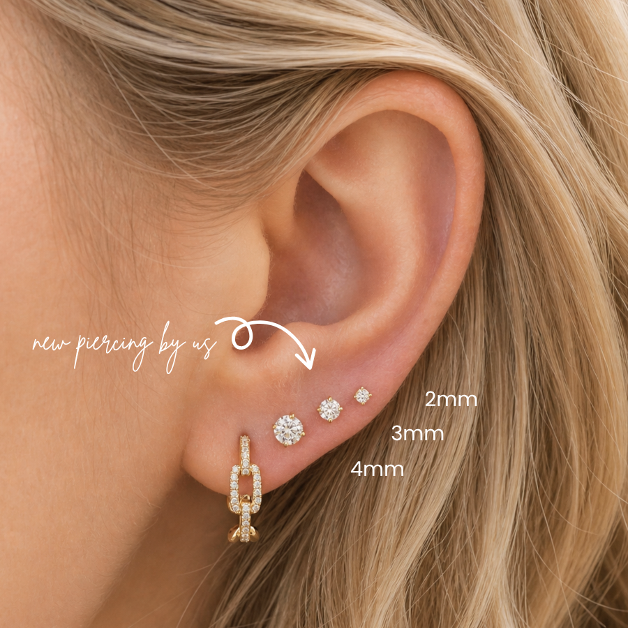 14K Solid Gold 2mm White CZ Threadless Labret Flat Back Earring