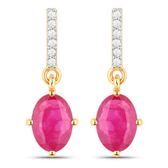 1.75 Carat Genuine Ruby and White Diamond 14K Yellow Gold Earrings
