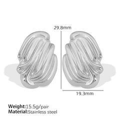 JEWELRY EH261 Hot Vertical Stripes Shell Shape Earrings Fashion Stainless Steel Gold Plated 18K