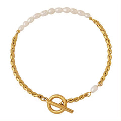 Fashion Jewelry Freshwater Pearl OT Buckle Bracelet Stainless Steel 18K Gold Plated Bracelet Women
