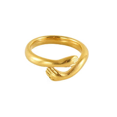High Quality Vintage Wide Love Hands Embracing Ring Stainless Steel Tarnish Free Hand Hug Open Ring