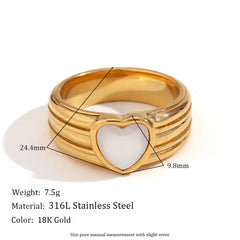 Shell Engagement Ring Heart Signet Ring Engraved Gold Plated Jewelry 316L Stainless Steel Women Jewelry