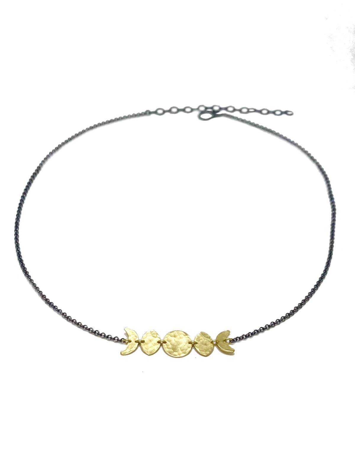Moon Phase Necklace in Oxidized Sterling Silver and Brass
