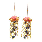 Red Copper Jellyfish Earrings with Dark Pearls and Hypoallergenic Niobium Earwires