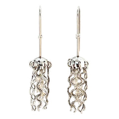 Mini Jellyfish Earrings in Sterling Silver with White Pearls and Hypoallergenic Niobium Earwires