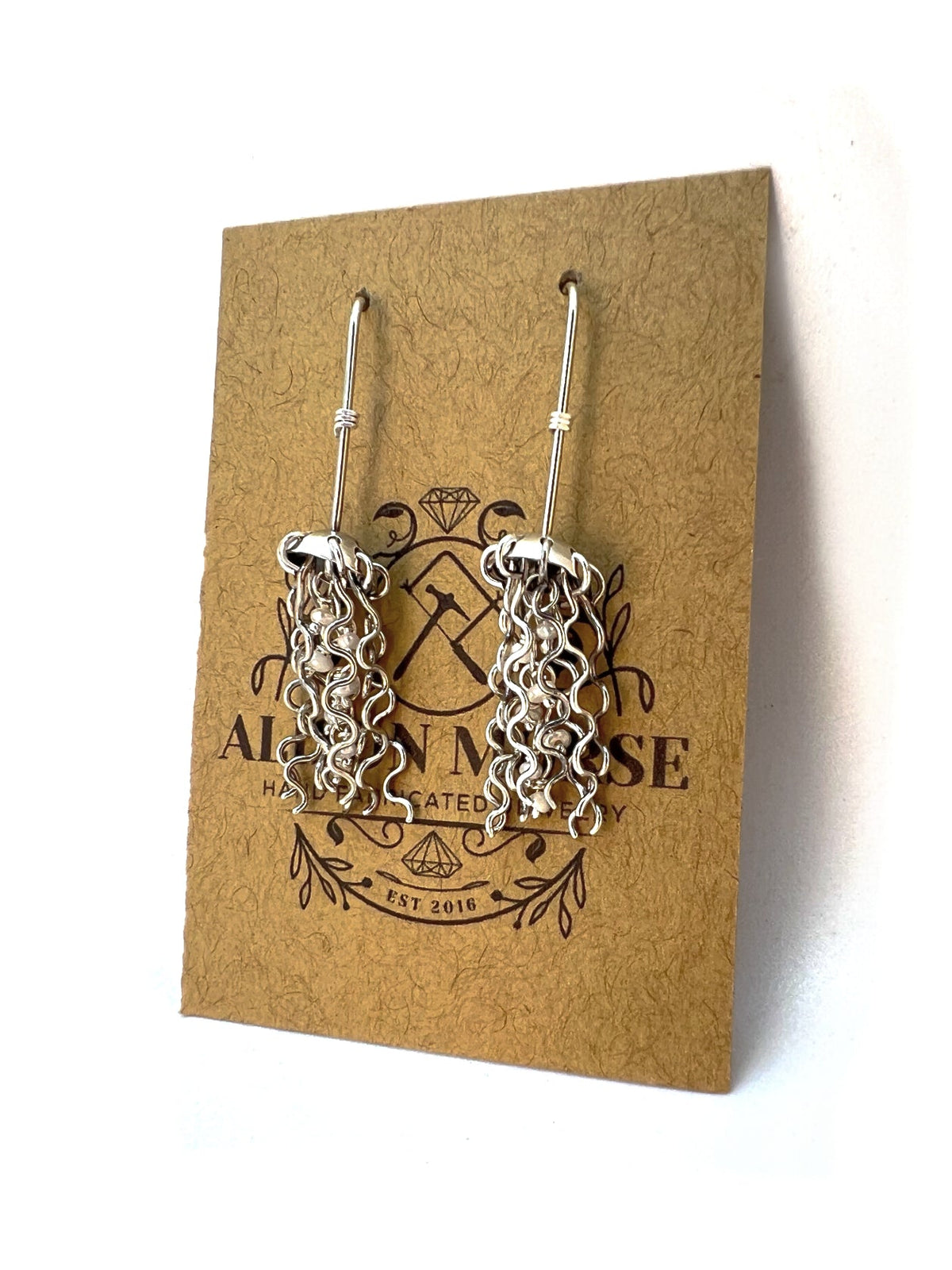 Mini Jellyfish Earrings in Sterling Silver with White Pearls and Hypoallergenic Niobium Earwires