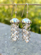 Sterling Silver Jellyfish Earrings with White Pearls and Hypoallergenic Niobium Earwires